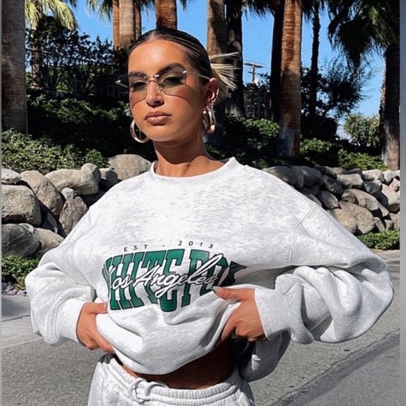 White Fox Boutique Los Angeles Varsity Crewneck Sweatshirt - Picture 1 of 10